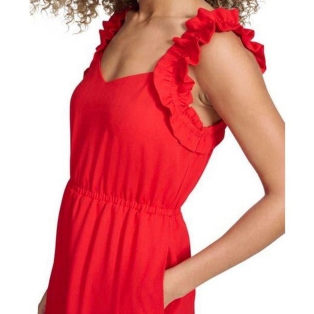 Kensie Red Ruffle Sleeve Fit & Flare Midi Dress Size 10 - Picture 2 of 5